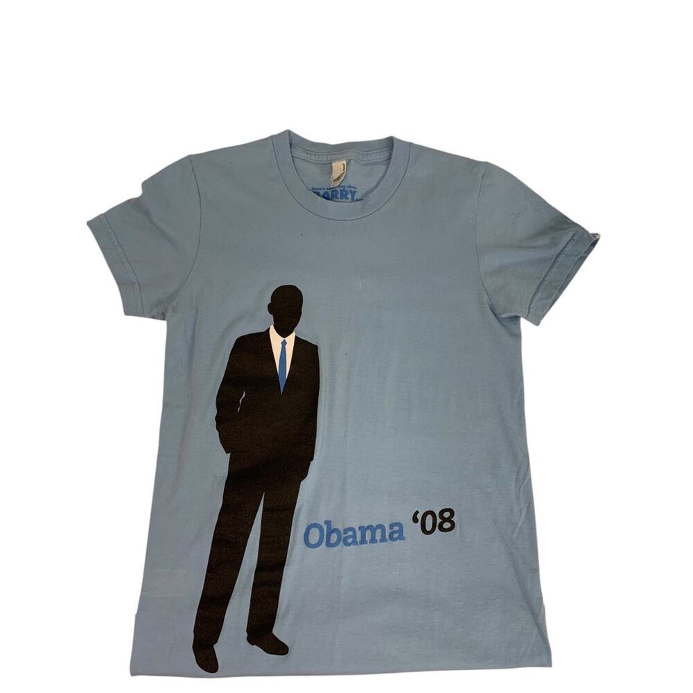 Small There is Something About Barry Obama 08 Tshirt Womens Blue
